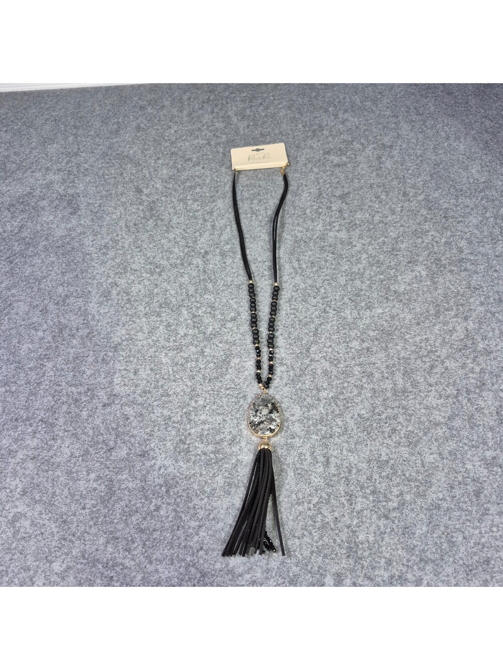 Riah Fashions Natural Stone Tassel Pendant Black Classic Dressy Casual